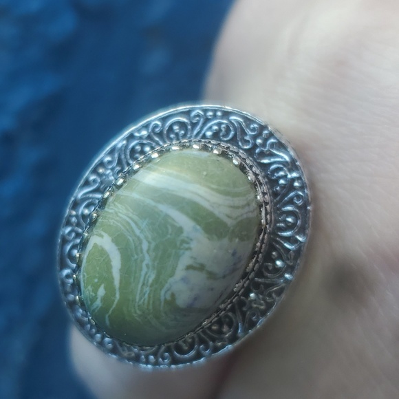 New Unique Mosaic Jasper Antique Design 925 Silver Statement Ring. - Picture 6 of 12